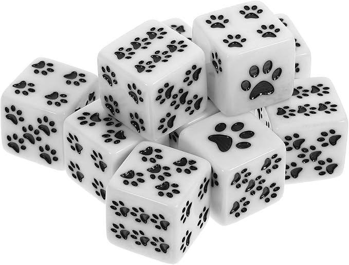 10pcs D6 Dice Set, Dogs Paw 6 Sides Standard Dice 6 Sided Dice Party Supplies for Wow Tabletop Games 16mm, White, QI1014P7R183OAY0