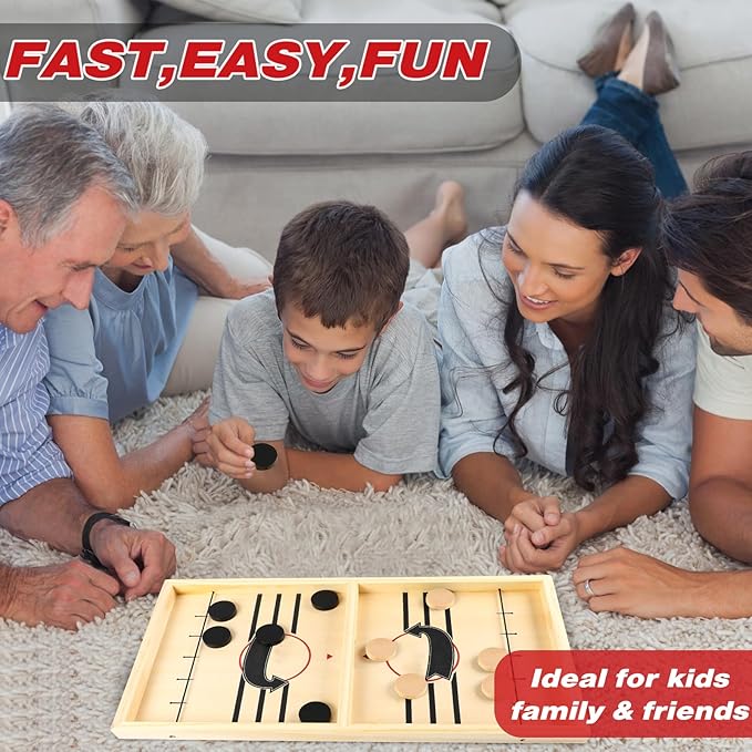 Fast Sling Puck Game, TMIYO Wooden Table Hockey Game for Kids or Adults, Super Foosball Slingshot Paced Winner Board Games Parent-Child Interaction Toy for Family Party, Medium