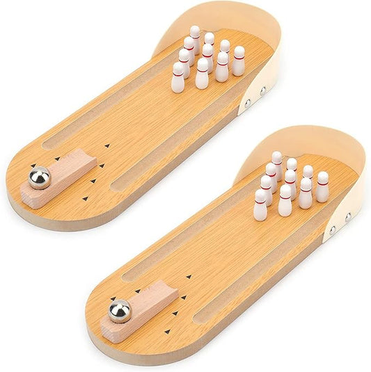 Suwimut 2 Pack Mini Bowling Game Set, Tabletop Wooden Board Mini Arcade Desktop Tiny Bowling Alley Office Desk Stress Relief Gadgets Small Finger Toys Fun Gag Gifts for Men Women Kids Teens Boys Girls