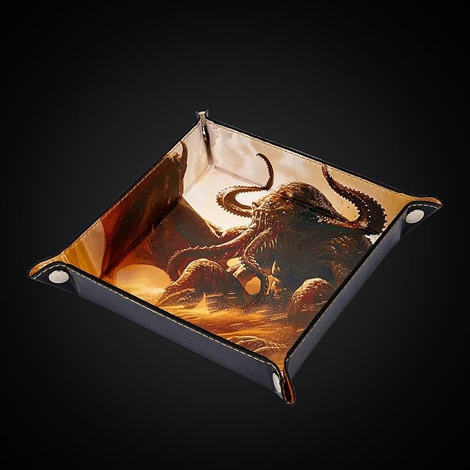 DND Dice Rolling Tray PU Leather Dice Trays Square Desk Organizer Accessory Case for Desktop Storage and RPG Board Games, Jewelry Valet Tray for Women and Men