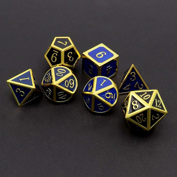 Haxtec Temperature Color Chaning Metal DND Dice Set Gold Blue Polyhedral D&D Dice for RPG Dungeons and Dragons-Gold Black Blue Shift