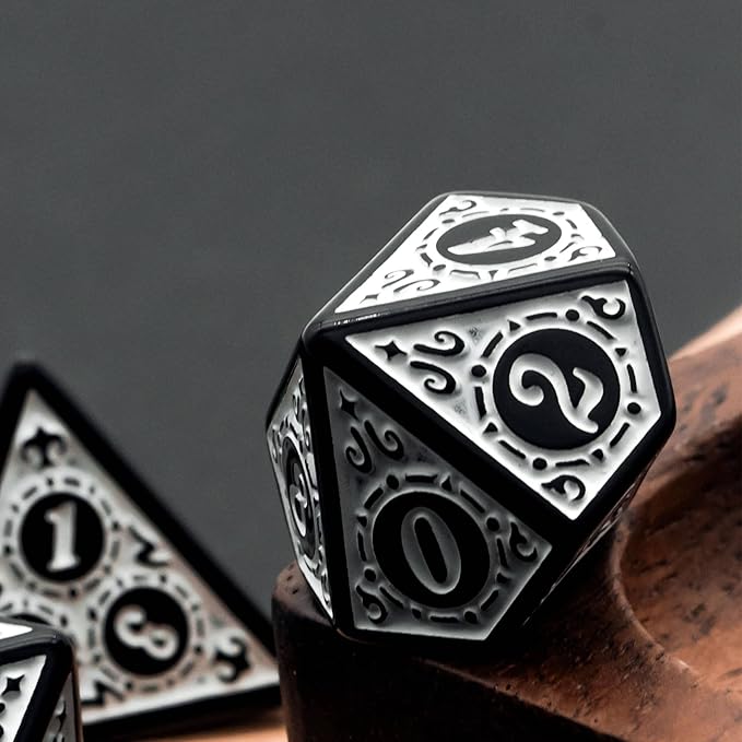 DND Dice Set -D&D Polyhedral Dice (7 Pcs) with Gift Leather Dice Bag for Dungeons and Dragons Role Playing Dice Games RPGs (Dice-White with Black Edge)