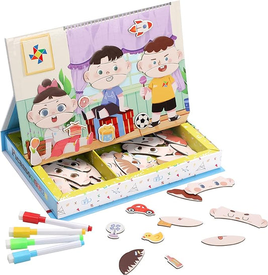 PicassoTiles 108pcs Reusable Magnetic Face Sticker Puzzle Book Drawing Board Set for Kids,Educational and Learning Activity Books, Toys & Activity, STEM Learning Toys, Early Education Toys,Gifts Boys