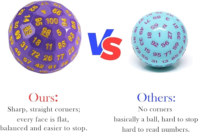 Upgraded D100 Dice, Single 100 Sided Polyhedral Dice D100 Die 50mm, D&D Dice D100 Game Dice, 100 Sided Cube with Metal Storage Tin(Purple/Yellow Font)