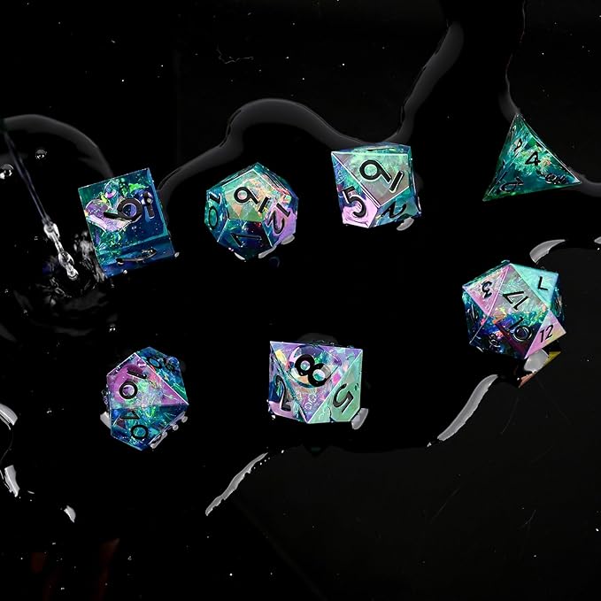Electroplated Resin Dice Set, Resin Edge Sharp for Dungeons & Dragons RPG, MTG Board Games with Gift Box (Electroplating Purple-Green)