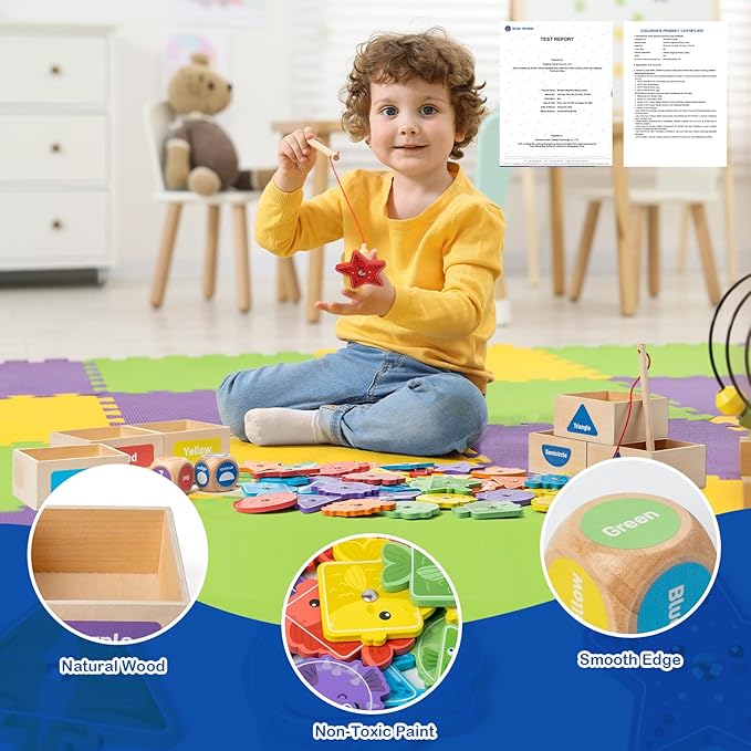 Busy edition Montessori Toys for Toddlers 1-3, Wooden Magnetic Fishing Games for Kids 3-5, Color Sorting Educational Toy for 3+ Year Old Boys Girls, Preschool Learning Toys for Toddlers 2-4 Years