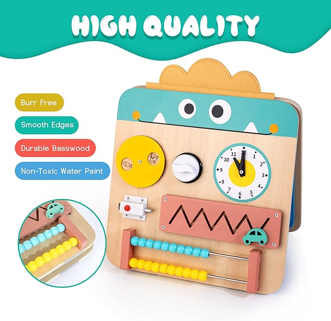17 for 1 Wooden Busy Board for Kids, Montessori Toys for 2 3 4 Years Old, Eduacational Activity Sensory Board, Multifunctinal Learning Toys for Toddlers Age 2-4, Fine Motor Skill