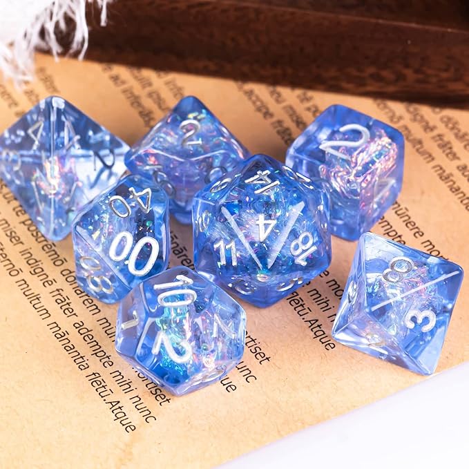 UDIXI Polyhedral DND Dice Set, 7die D&D Dice for Dungeons and Dragons, DND Dice for Pathfinder,Board Games (Blue with Silver Numbers)