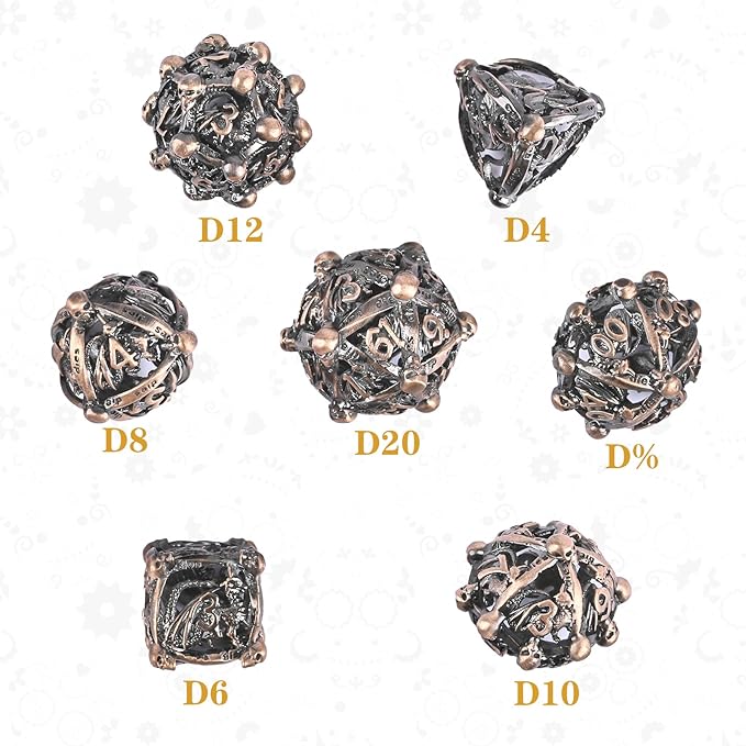 DND Metal Dice Set, UBEUCK 7PCS Gear Metal DND Dice Set for Dungeons & Dragons Board Games Boxes (Ancient red Copper dice)