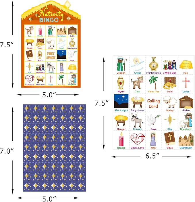 Fancy Land Nativity Bingo Game for Kids 24 Players Christmas Stable House Christain Bingo Game Holiday Religious Party Activities VBS