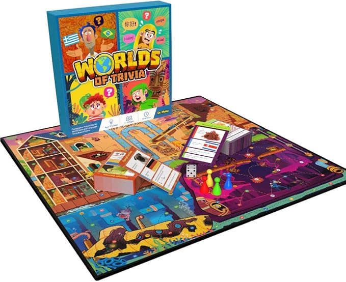 Worlds of Trivia - Family Board Game - 2 to 4 Adult & Teen Players - Fun Facts & General Knowledge