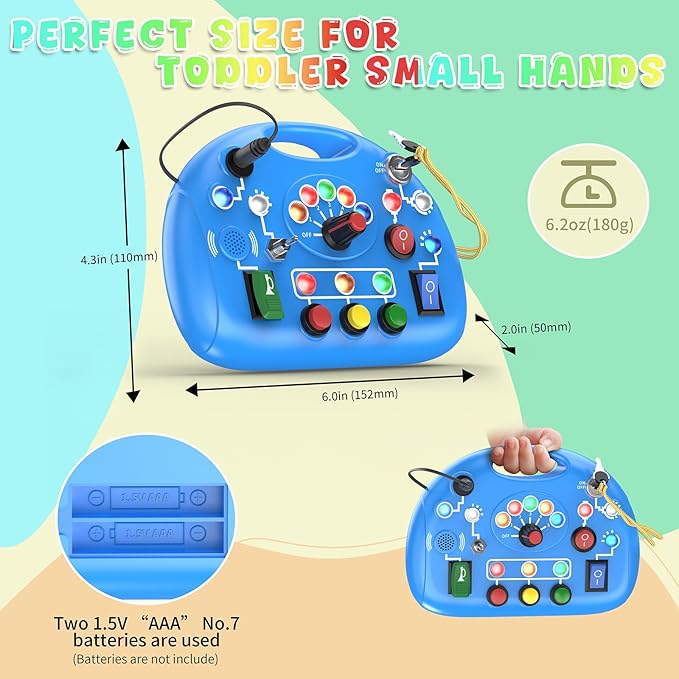 Montessori Busy Board, LED Light Switch Toy, Montessori Switch Fidget Board Travel Toys for Toddlers 1 2 3 4+ Year Old, Early Development Busy Board for Kids Boys Kindergarten Graduation Gifts (Blue)