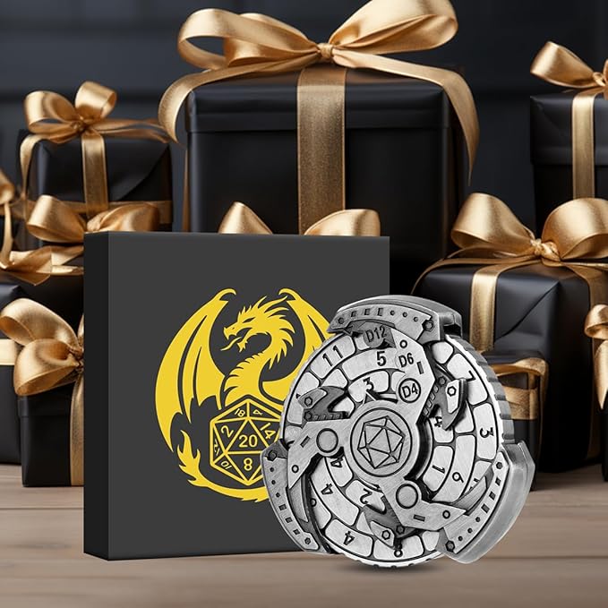 Spinner DND Dice Set, 7-in-1 Fingertip Gyro Metallic D&D Dice, DND Starter Set, Roulette Dice Spinner for DND Dice Set, D&D Gifts with Gift Box, Role Playing Game Board Game Accessories, Silver