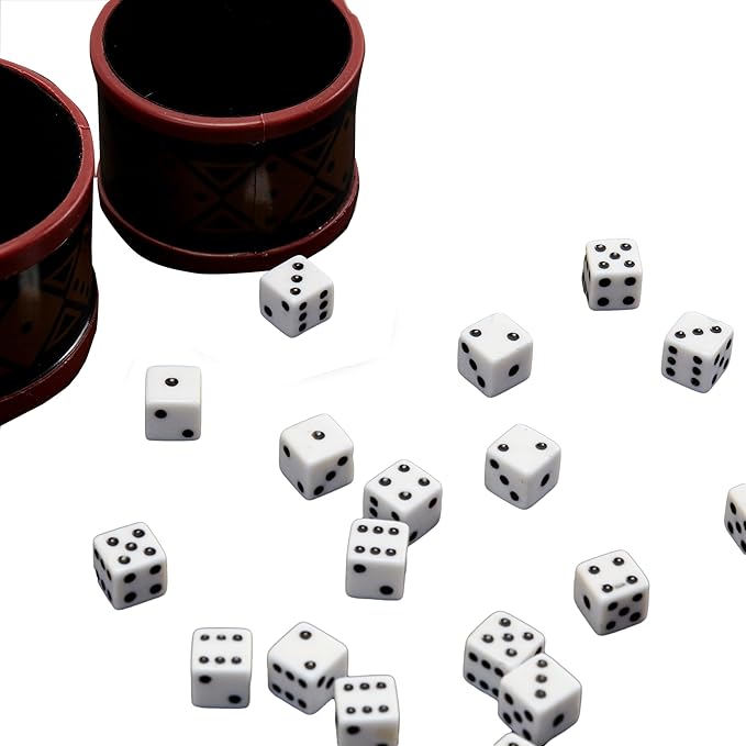 Front Porch Classics, Liar's Dice Game Set - The Classic Bluffing Game for 2 to 4 Players - Includes 4 Shaker Cups, 30 Dice, Dice Storage Bag and Wood Storage Case and easy Travel.