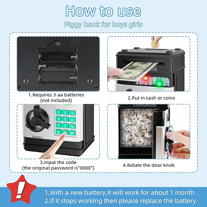 Piggy Bank for Kids, Electronic Cash Coin Money Saving Box, Money Bank for 8 9 10 Year Old Boys Girls, Toys for Ages 6 7 8 10 11 12 13