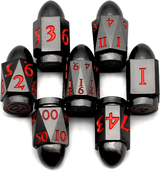 Bullet Dice Set, DND Dice Metal Revolver，ZHOORQI D6 Gun Dice D&D Gifts for Dungeons and Dragons, RPGs(7-Red Number)