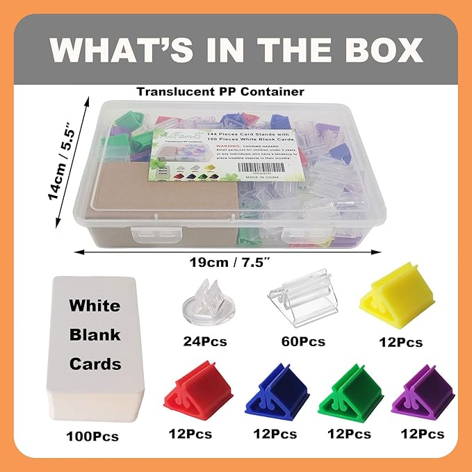 144 Pieces Game Card Stands with 100 Pieces White Blank Cards in Portable Container - Perfect Game Accessories for Tabletop & Board Games