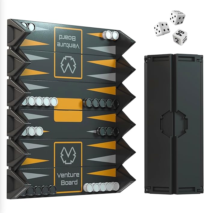 Backgammon 6 Inches Magnetic Unique Backgammon Set Board Game - Folding Board, Portable Travel Backgammon Board Game Pieces - (Blue/Grey)