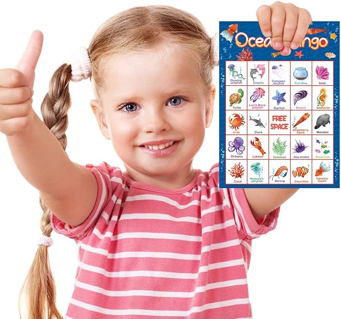 Ocean Bingo Game 24 Players for Kids Under Sea Party Game Supplies
