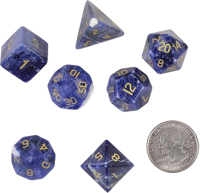 Nupuyai Healing Sodalite Crystal D&D Polyhedral Dice Set with Box for Dungeons and Dragons, Set of 7 Table Top Game Dice for RPG MTG Roleplaying Collection