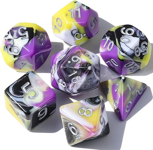 CiaraQ DND Polyhedral Dice Set for Dungeons and Dragons RPG MTG Role Playing Table Games-with 1 Dice Pouch (Purple+Yellow+Black+White)