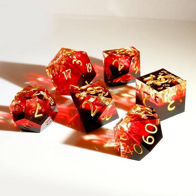 Haxtec DND Sharp Edge Resin Dice Set With Case, D&D Polyhedral Set for Dungeons and Dragons TTRPGs Gift