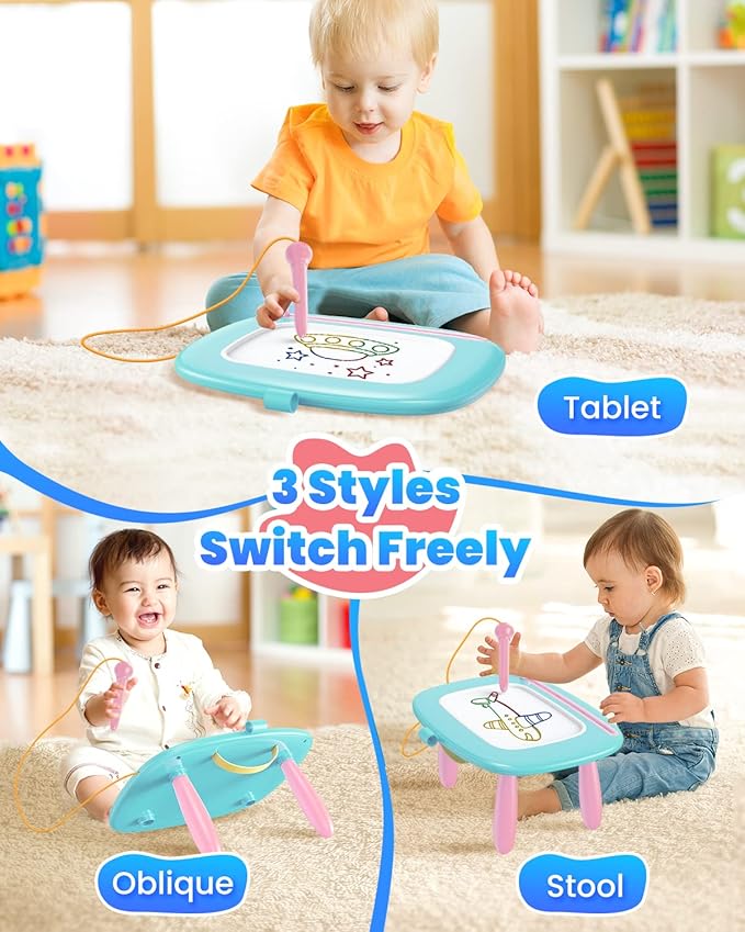 Magnetic Drawing Board, Toddler Girl Toy for 1-2 Year Old, Doodle Board Pad Learning and Educational Kids Toy for 1 2 3 Year Old Baby Girl Birthday Travel Activities - Mint Blue