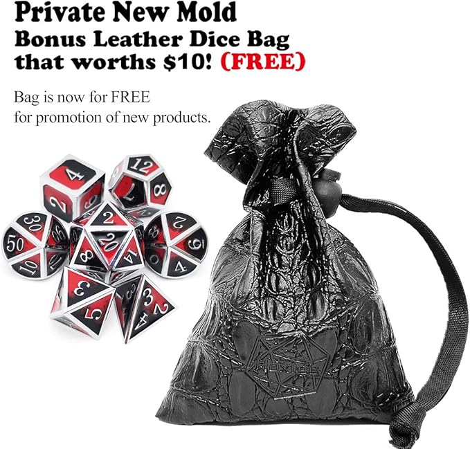 Haxtec DND Metal Dice Set D&D Red and Black Metal DND Dice for Dungeons and Dragons RPG Games-Vampire(Silver Black Red)