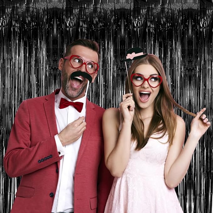 20 Pack Black Party Streamers Backdrop Tinsel Foil Fringe Curtains Halloween Party Decorations Birthday Wednesday Twilight Party Decorations Graduation Wizard Party Supplies