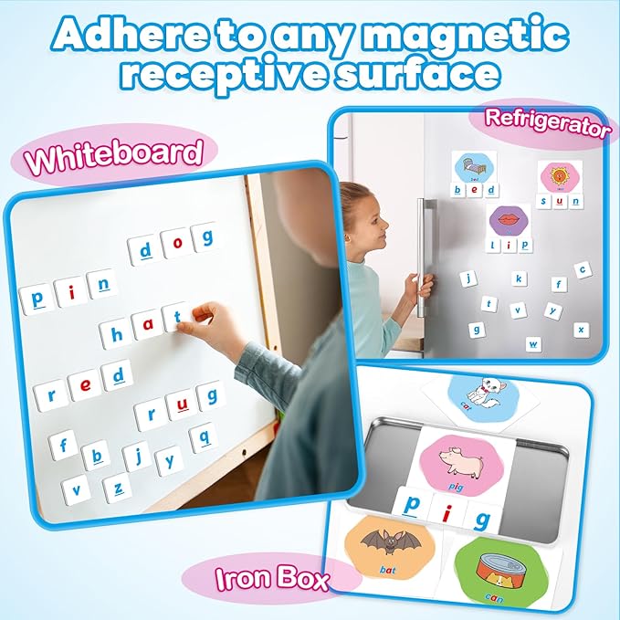 CVC Word Games,Magnetic Letters & Flash Cards,Phonics Games,Alphabet Learning Toys, Refrigerator Fridge ABC Magnets for Kids,Speech Therapy Toys for Toddler,Spelling for Preschool Classroom