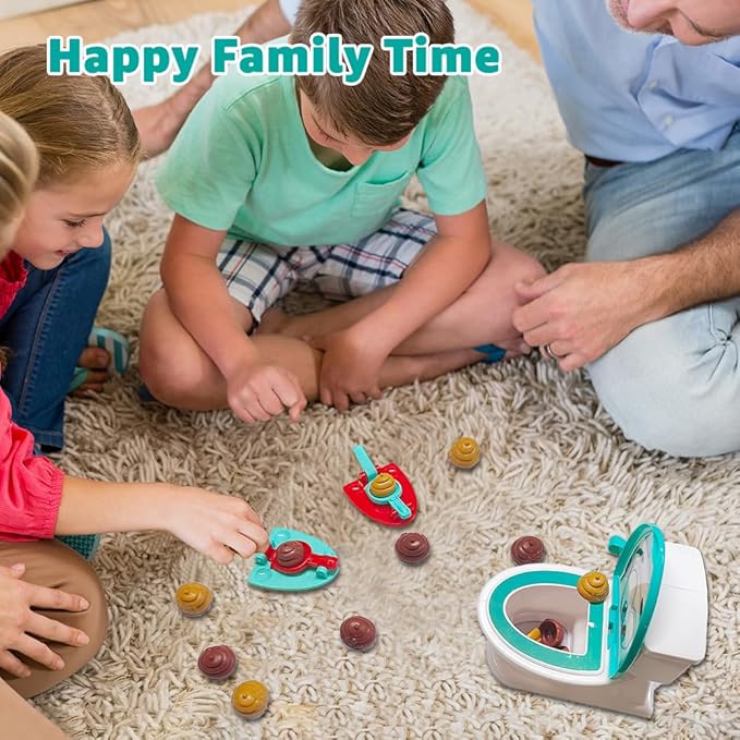 Poop Toys, Famliy Shooting Game, Funny Creativity Family Game, for 4-10 Year Old Kids Boy Girl, Include 1 Toilet Bowl, 2 Dexterity Launchers, 12 Soft Plastic Toy Poops for Children
