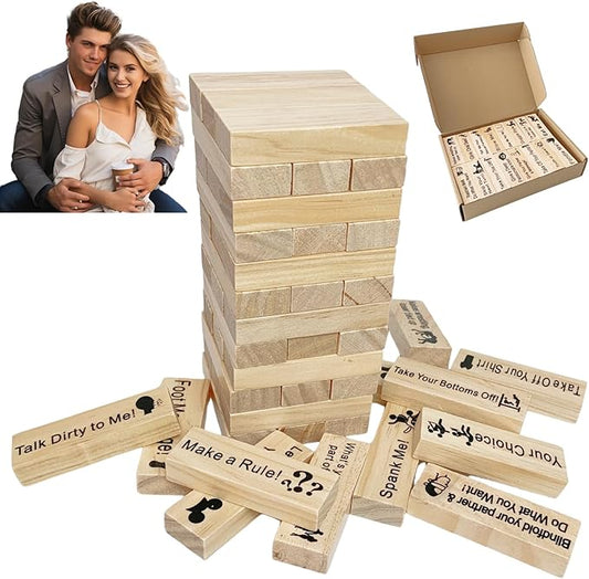 Lust Tower, Tumble Blocks Game for Adults, Valentine 48Pcs Couples Date Night Wood Stacking Game Blocks for Girlfriend, Boyfriend, Newlywed, Wife or Husband