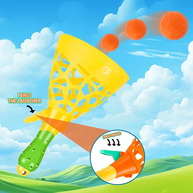 Kids Outdoor Indoor Game Activity, Pinball Catch Game with 2 Catch Launcher Baskets and 10 Balls, Birthday Party Favor for Kids 4 5 6 7 8 10 12+