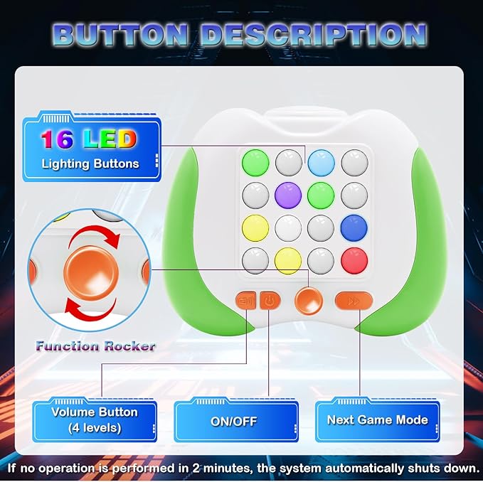 Quick Push Handheld Game for Kids 3-12, 7 Game Mode Flashing Fast Press Push Puzzle Games Sensory Fidget Toys, Christmas Birthday Gifts Travel Toys for Boys Girls Teens Adults - Green