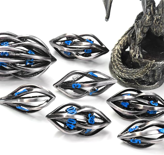 DND Dice Set for Dungeons and Dragons, Metal D&D Dice 7PS/Set, ZHOORQI Polyhedral Dices Set for Role Playing Game Gifts(Arcanum-Blue)