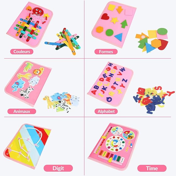 Toddler Busy Board, Montessori Toys for 3+ Years Old, Sensory Board Toys for Toddlers, Educational Activities for Fine Motor Skills, Gifts for Girls Boys, Travel Toys for Airplane Car