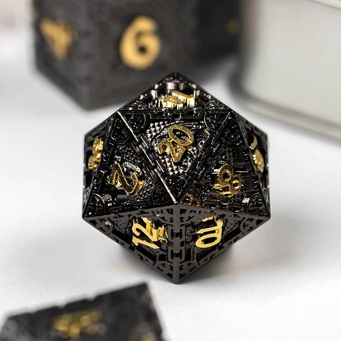 UDIXI 7PCS Metal DND Dice Set, Polyhedral Dice Set D&D Dragon d and d Dice for Role Playing Game Dungeons and Dragons and Other RPG Games (Black Golden)