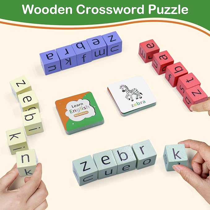 Word Spelling Game, Matching Letter Game for Kids, Fast-paced Word Race Game, 54pcs Flash Cards Alphabet Blocks, Preschool Learning Toys Gift for Kids Ages 3-8