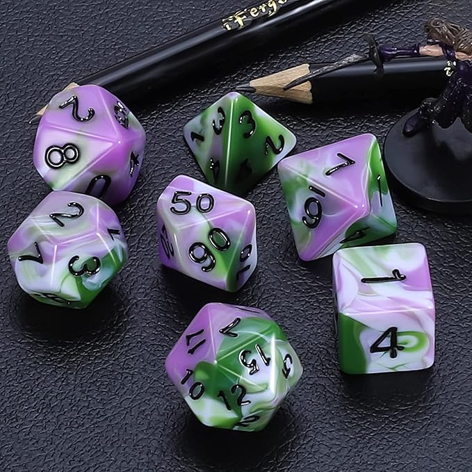 CiaraQ DND Polyhedral Dice Set for Dungeons and Dragons RPG MTG Role Playing Table Games-with 1 Dice Pouch (Pink+Green+White)