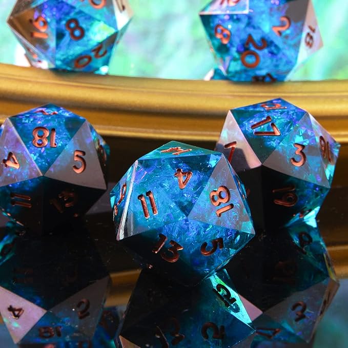 YEMEKO Single D20 Dice - 22mm, 20 Sided D&D Dice for Dungeons and Dragons, DND Dice with Resin Sharp Edge, Handmade Polyhedral for RPG, Roleplaying Games MTG Table Games(Blue Dark)