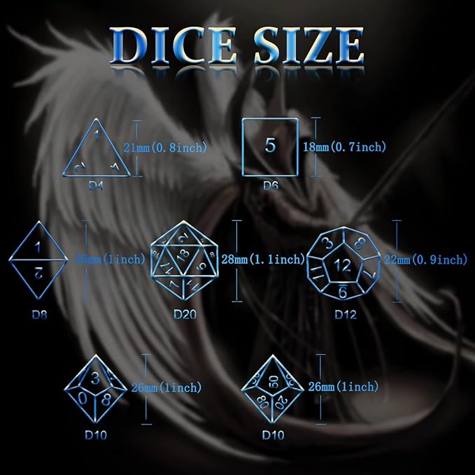 DND Dice, Dungeons and Dragons Dice Metal Dice Set D&D with Box HNCCESG Unique Role Playing Dice Hollow Polyhedral Starter Dice Gaming D and D Dice for Board Game RPG Warhammer (Angel Blue Number)