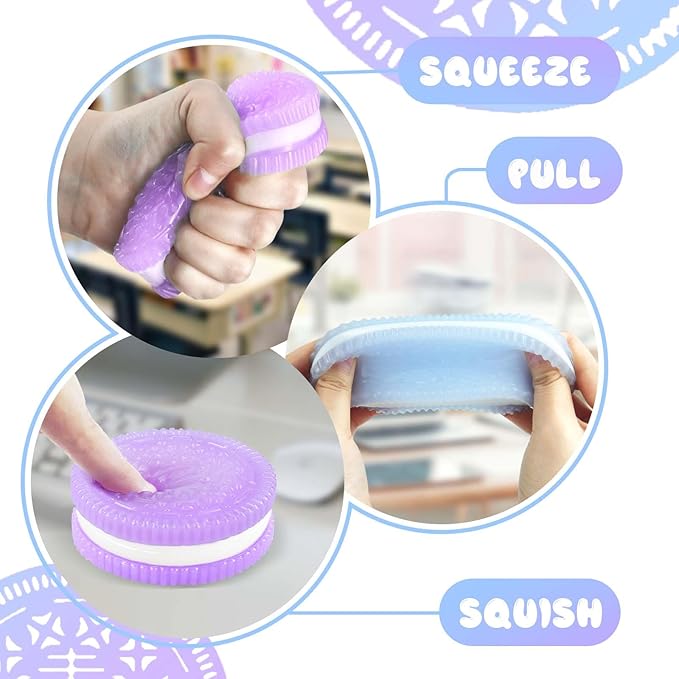2 Packs Cookie Squishies Fidget Toys Adults, Squeeze Toys Sticky Sensory Toys for Kids with Autism, Stress Balls for Adults Fidgets Birthday Gifts Party Favors for Kids(Green Purple)