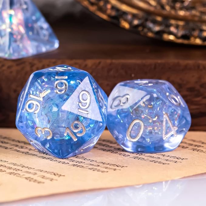 UDIXI Polyhedral DND Dice Set, 7die D&D Dice for Dungeons and Dragons, DND Dice for Pathfinder,Board Games (Blue with Silver Numbers)