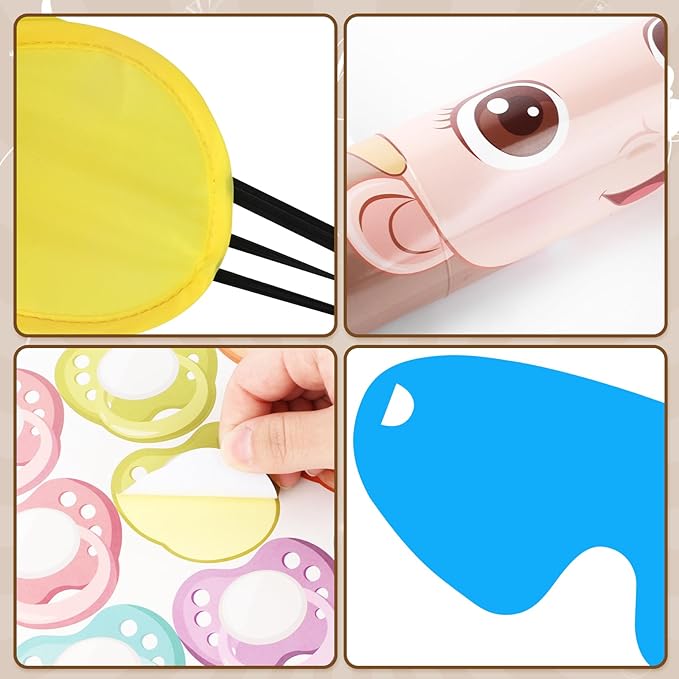 Hooqict Pin The Pacifier on The Baby Game Funny Baby Shower Games for Girls Birthday Party Activities, Large Pin The Dummy Poster with 72 Pacifier Stickers