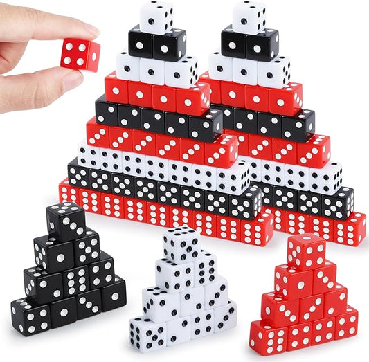 150 Pieces Dice Set 16mm Standard Game Dices with Black White Red Acrylic 6 Sided Colored Bulk Casino Dice for Casino Theme Party Board Games Vegas Birthday Party Supplies (Square Corner)