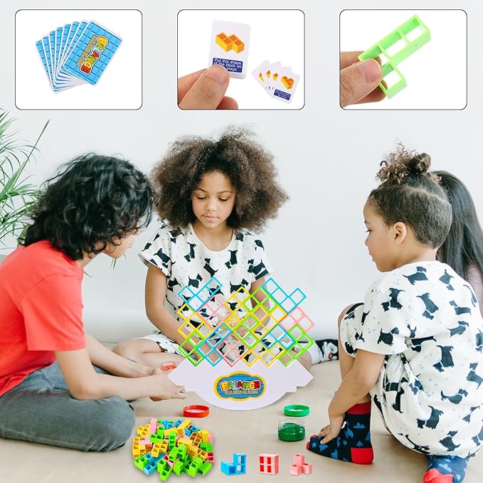 LUTER 48pcs Tower Balance Stacking Blocks Game, Balance Blocks Stacking Game Set Board Games for Kids and Adults Board Games for 2 Players Home Games Parties Travel (Macaron Color)