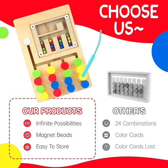 Wooden Color Matching Puzzle Toys Montessori Toys for 3+ Years Old Brain Teasers Game Develop Minds Board Game Travel Activity for Boy Girl Ideal Christmas Birthday Gifts(4 Color)