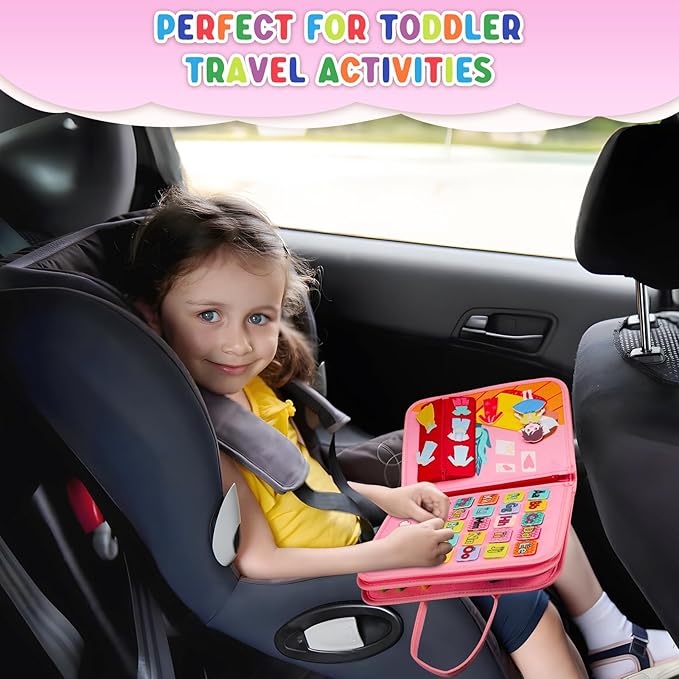 Busy Board Montessori Toys for 1 2 3 4 Year Old Boys & Girls, Sensory Board for Toddlers 1-3, Preschool Activities for Learning Fine Motor Skills, Gifts for Girls Boys, Travel Toys for Airplane Car