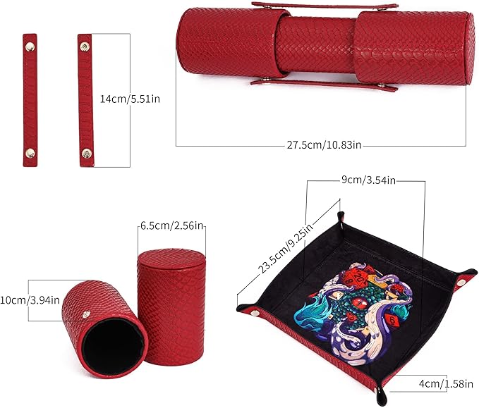 3 in 1 PU Leather Dice Rolling Tray with Two Dice Cup Set, Portable Folding DND Dice Trays for RPG Board Games and Pub Party Games