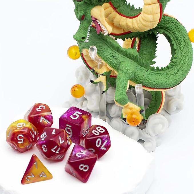 DND Dice Set with Dragon Totem Metal Gife Case, Dungeons and Dragons Dice Set,Polyhedral Dice Set Filled with Shiny Glitters,Role Playing Games and Tabletop Games (Pink&Yellow)
